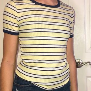 Forever 21 white, navy, and yellow striped t-shirt